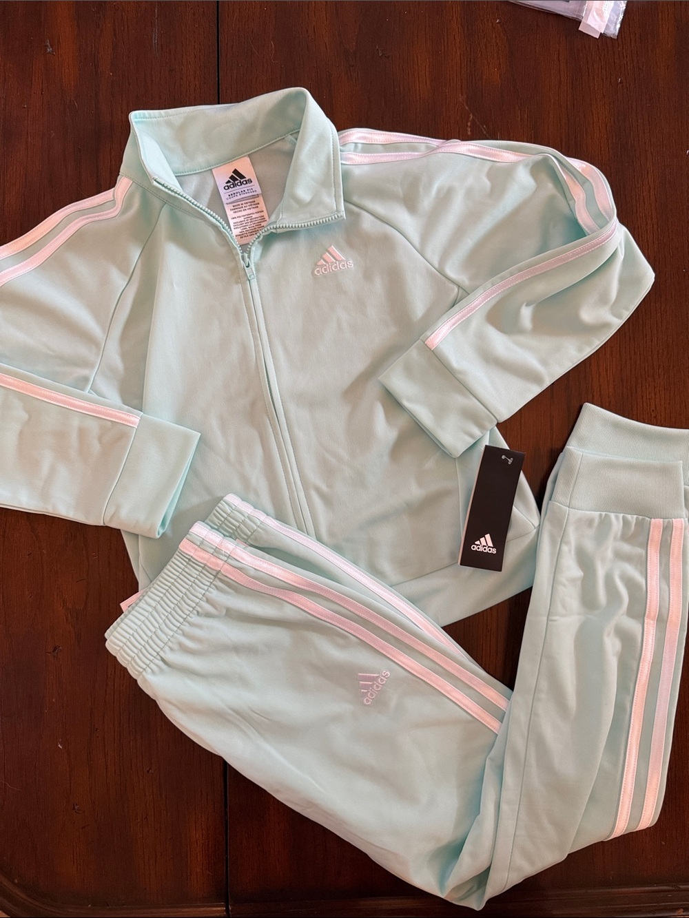 NWT adidas Kids Aqua joggers & Track Jacket Set with white Stripes